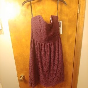 Burgundy Lace Strapless Dress